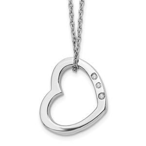 925 Sterling Silver Rhodium-plated 18 Inch Diamond Open Heart Necklace, 2" Ext.